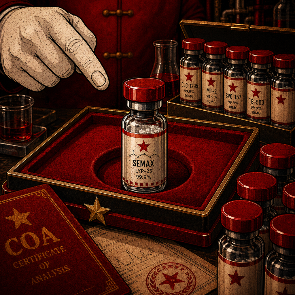Semax peptide vial on tray